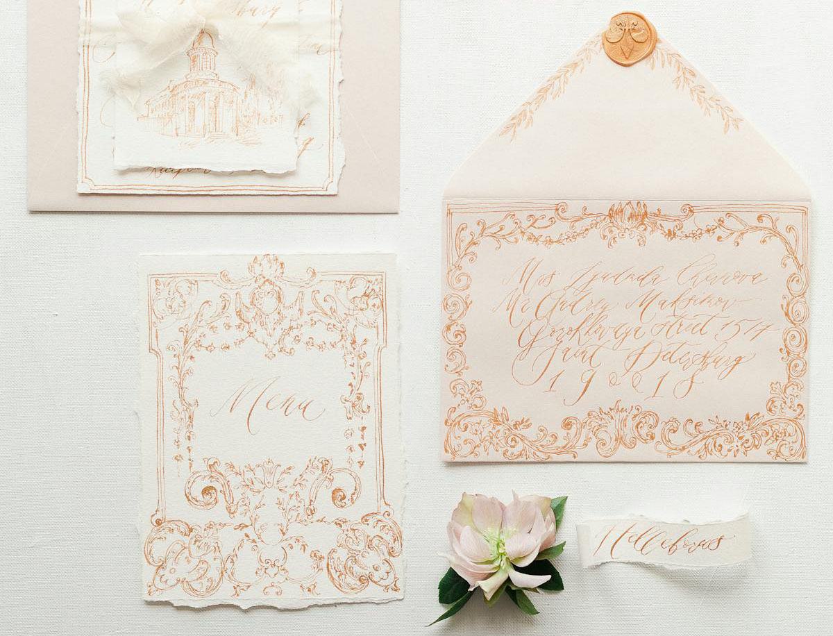 Luxury handmade calligraphy couture wedding invitation suite